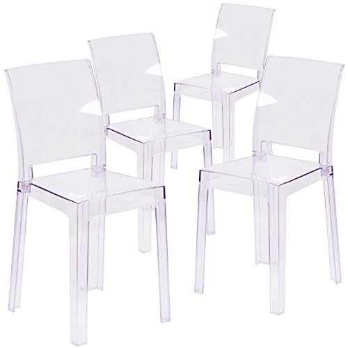 Flash Furniture McKenna 4 Pack Ghost Chair with Square Back in Transparent Crystal by Flash Furniture - Used condition - US$103.66
