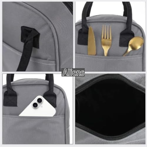 Image of Aliens Insulated Lunch /Tiffin /Travel /Storage Bag, Water-Repellent, Keeps Hot and Cold Lunch Box for Unisex - Office, Travel, School, College and Picnic Lunch Box & Bottle Pouch-Grey