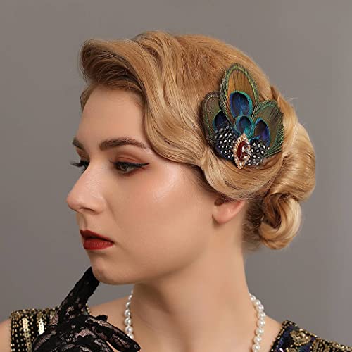 Asooll Peacock Feather Hair Clip 1920S Flapper Headpiece Great Gatsby Red Crystal Hair Jewelry Festival Costume Hair Accessories For Women And Girls #TOP5