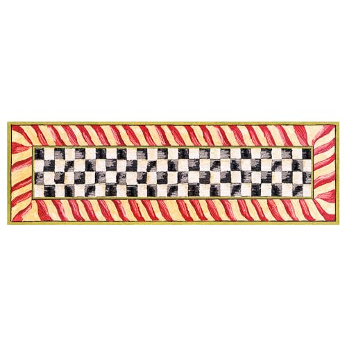 MACKENZIE-CHILDS Washable Runner, 2.5x8, Red-and-Gold Courtly Check