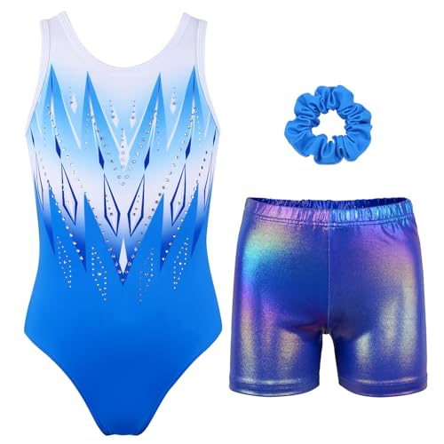 Gymnastics Leotards for Girls with Shorts Sparkly Ballet Dance Activewear Simple Geometry Set 10-11 Years