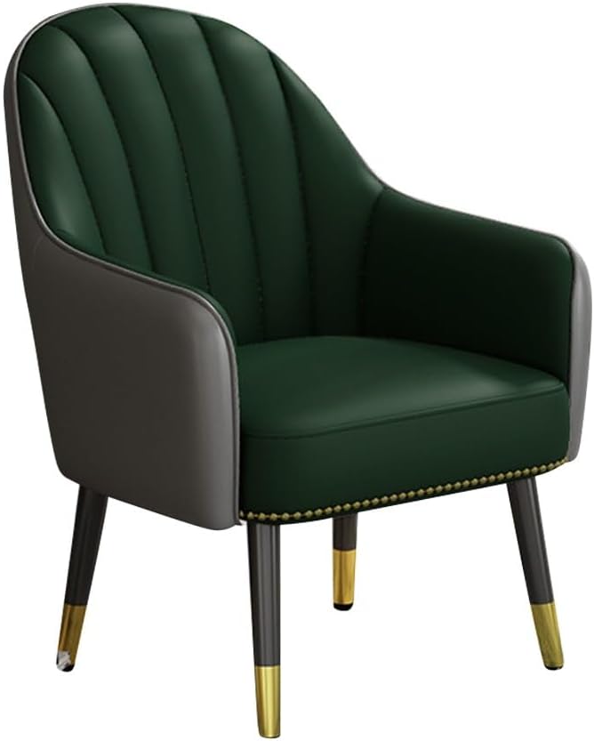 Leather Accent Chair Armchair Upholstered Modern Living Room Chair with Black Legs,Thick Padding for Bedroom, Balcony Leisure Sofa Chair Reading Chairs(Grey+Green)