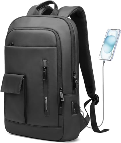 Zaino Uomo per PC Portatile 15,6' e Tablet 12,9' Zaino Lavoro Laptop Computer con Porta di Ricarica USB Zaino Casual Resistente all'acqua Leggero Sottile e Antifurto per Scuola Università Viaggio-Nero