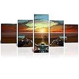 HDQ Art Motorcycle Canvas Wall Art for Bedroom Living Room Rider Landscape Abstract Wall Decor Modern Famed Large Canvas Prints Oil Paintings Artwork Decoration for Home Office 5 Piece (50''Wx24''H)