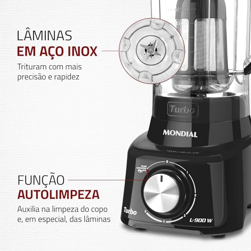 Liquidificador Turbo Full, Mondial, Preto, 900W, 110V - L-900 FB