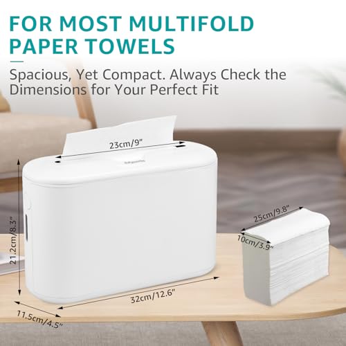 Multifold Paper Towel Dispenser Countertop, Commercial Hand Towel Dispenser for Bathroom Kitchen Home, Trifold/C Fold/Z Fold Napkin Dispenser, Abs Plastic - Non-Slip, White - Thumbnail 2