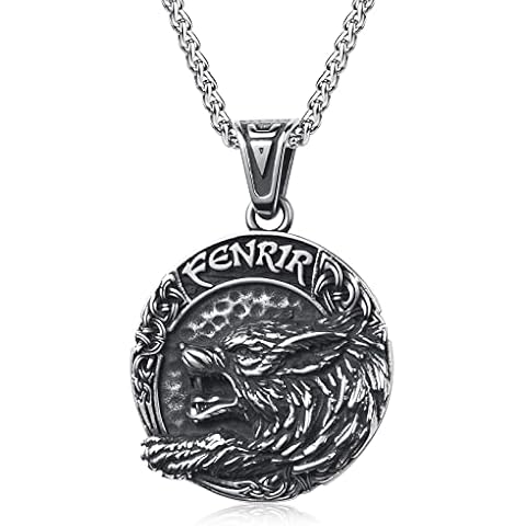 WESTMIAJW Viking Jewellery for Men Stainless Steel Norse Wolf Amulet Pendant Necklaces Chain Jewellery 60cm Cover