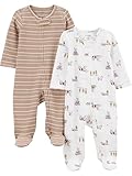 Simple Joys by Carter's Neutral 2-way Zip Thermal Footed Sleep and Play, Pack of 2, Brown Farm, 3-6M