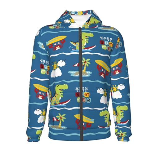 Dinosaur on the Beach Vacation Kids Pullover Hoodies Boys Zip Up Sweatshirts Girls Athletic Clothes with Pocket2