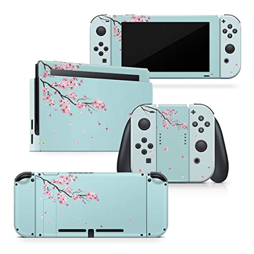 Tacky Design Bundle Sakura Skin For Nintendo Switch Skin & Blue Skin For Pro Controller Set, Blue Sakura Blossom Vinyl 3M Stickers Full Wrap Cover #TOP2
