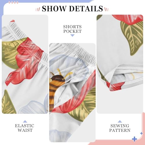 ZZXXB Hibiscus Flower Bee Boys Long Pants Soft Trousers Elastic Waist Kids Lounge Bottoms with Pockets S-XL4