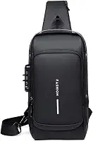 Mochila Masculina com Cadeado à Prova d'água Anti-roubo Bolsa de Ombro Transversal com Porta de Carregamento USB - YODHE…