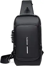 Mochila Masculina com Cadeado à Prova d'água Anti-roubo Bolsa de Ombro Transversal com Porta de Carregamento USB - YODHE…