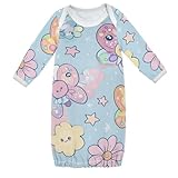 CuwrYet Baby Sleep Gown Cotton Nightgown Infant Pajamas Overlap Neck Elastic Bottom Easy Change Newborn 3 6 12 Months Pink Butterfly Cloud