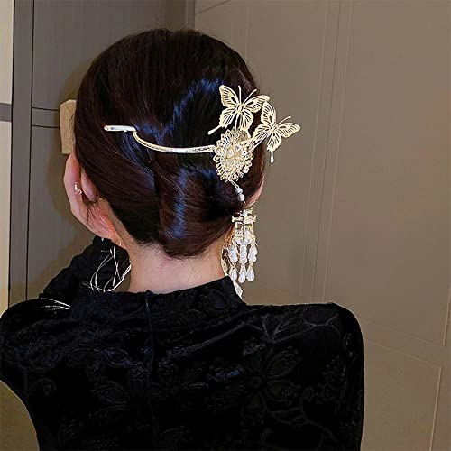 Bybycd Hair Claws Hanfu Headdress Shark Clip Pearl Butterfly Hair Clips Lantern Hairgrips Chinese Style Hairpins(D) #TOP5