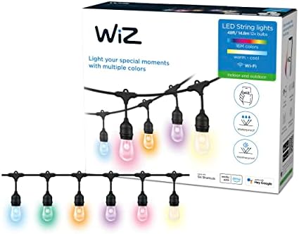 WiZ Connected 48ft/15M Outdoor WiFi Color String Lights, 16 Million Colors, Adapter Included, Smart Control with Wiz App, Compatible with Alexa, Google Assistant, and Siri Shortcuts, No Hub Required