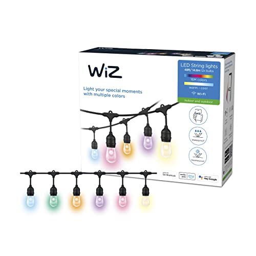 Wiz Connected 48Ft/15M Outdoor Wifi Color String Lights, 16 Million Colors, Adapter Included, Smart Control With Wiz App, Compatible With Alexa, Google Assistant, And Siri Shortcuts, No Hub Required #TOP3