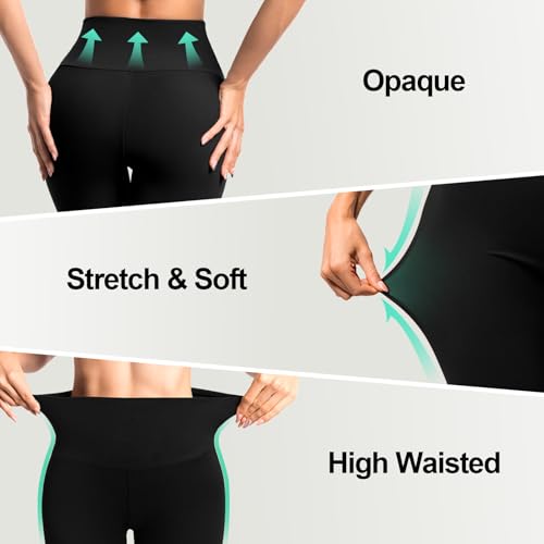 Sanpetix Leggings 3/4 pour femme avec poches, lot de 2 leggings capri taille haute pour femme, pantalon doux et extensible pour l'entraînement, la salle de sport et le yoga, noir/gris, L-XL – vue 4
