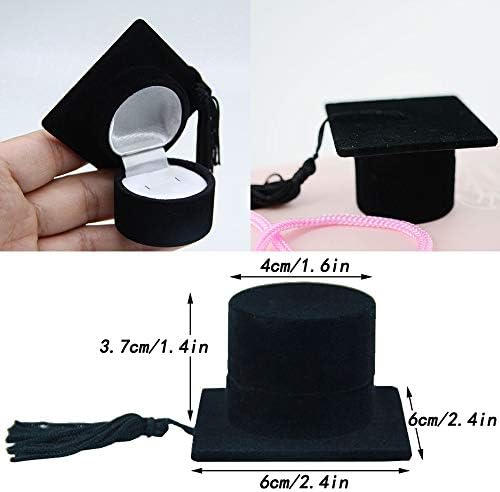 Ziyero Bachelor's Hat Box Jewelry Ring Holder for Graduation Ceremony Hat Shape Ring Box Hat Design with Tassels for Delivery of Degrees, Graduation Partie, Weddings, Birthdays, Festivals Etc(Black)