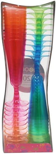 Tiger Chef 5 Oz Champagne Flutes Hard Plastic Cups In Neon Glow In The Dark Under Blacklight Party Drinking Cups Disposable Reusable Party Supply Holiday Décor (5 Oz Champagne Flutes, Assorted)