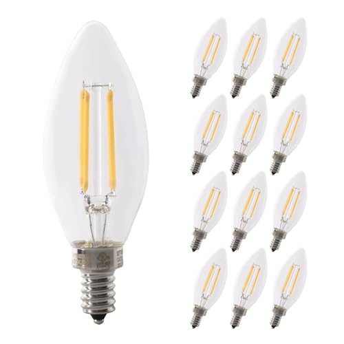 Feit Electric LED Candelabra Light Bulb, 100W Equivalent, Dimmable, E12 Base, 2700K Soft White, B10 Filament Torpedo Tip Decorative Lighting Bulbs, 13-Year Lifetime, BPCTC100927CAFIL/2/6, 12 Pack