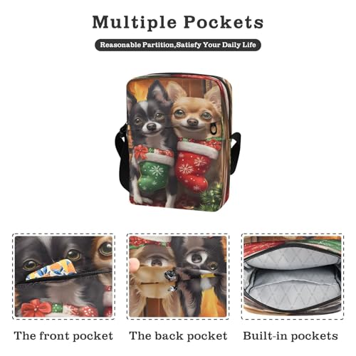 Crossbody Bag Christmas Chihuahua Puppy Dog Messenger Bag for Women Men Purse Shoulder Bag Satchel Bag with Adjustable Strap 214B91742