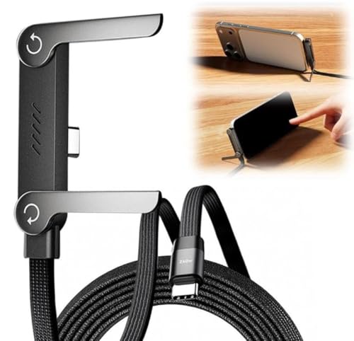 Image of TikTok 240W USB Type C to C Ultra Fast Charging Cable with Invisible Stand, 1.5M Nylon Braided Flat Unbreakable, 480Mbps Data Transfer, Compatible with Iphone, Macbook, iPad, Samsung, etc