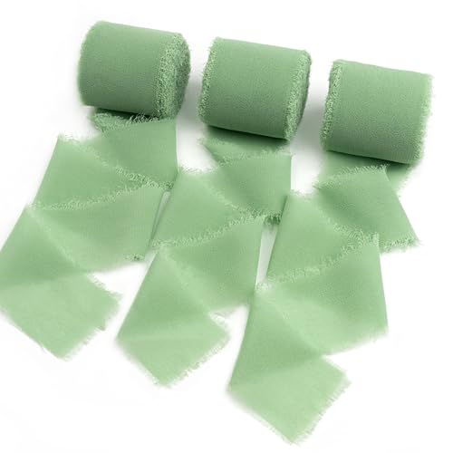 Sifleur Chiffon Ribbon, Sage Green Silk Ribbons, 1.5''x21Yd