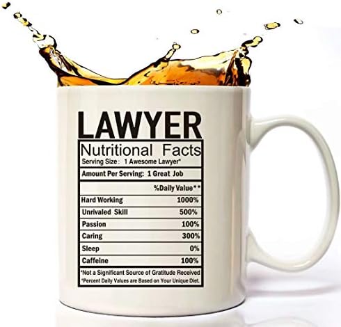 Law Lawyer Gifts Coffee Cup 11 Oz, Lawyer Attorney Nutritional Facts Funny Coffee Mug Inspirational And Motivational for Scales of Justice Paralegal Law Lawyer Attorney.