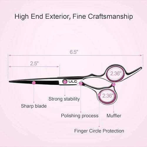Image of Hair Cutting Scissors Thinning Shears Kit ULG Professional Hairdressing Texturizing Salon Razor Edge Scissor Japanese Stainless Steel 6.5 inch Pink