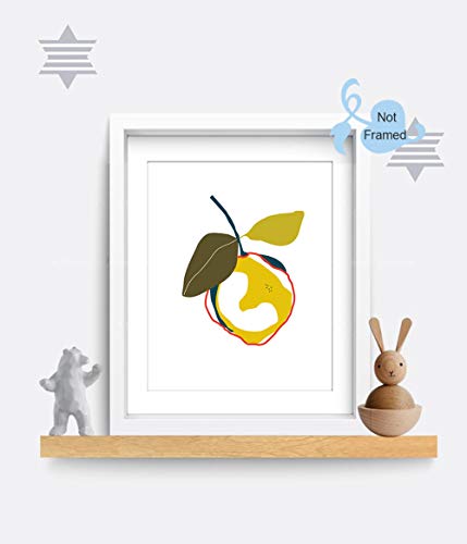Xun Colorful Fruit Art Print-- Abstract Orange Pear Lemon Botanical Canvas Wall Art--(8”X10”X3 Pieces, Unframed)--Perfect For Kids Room Kitchen Decoration #TOP5