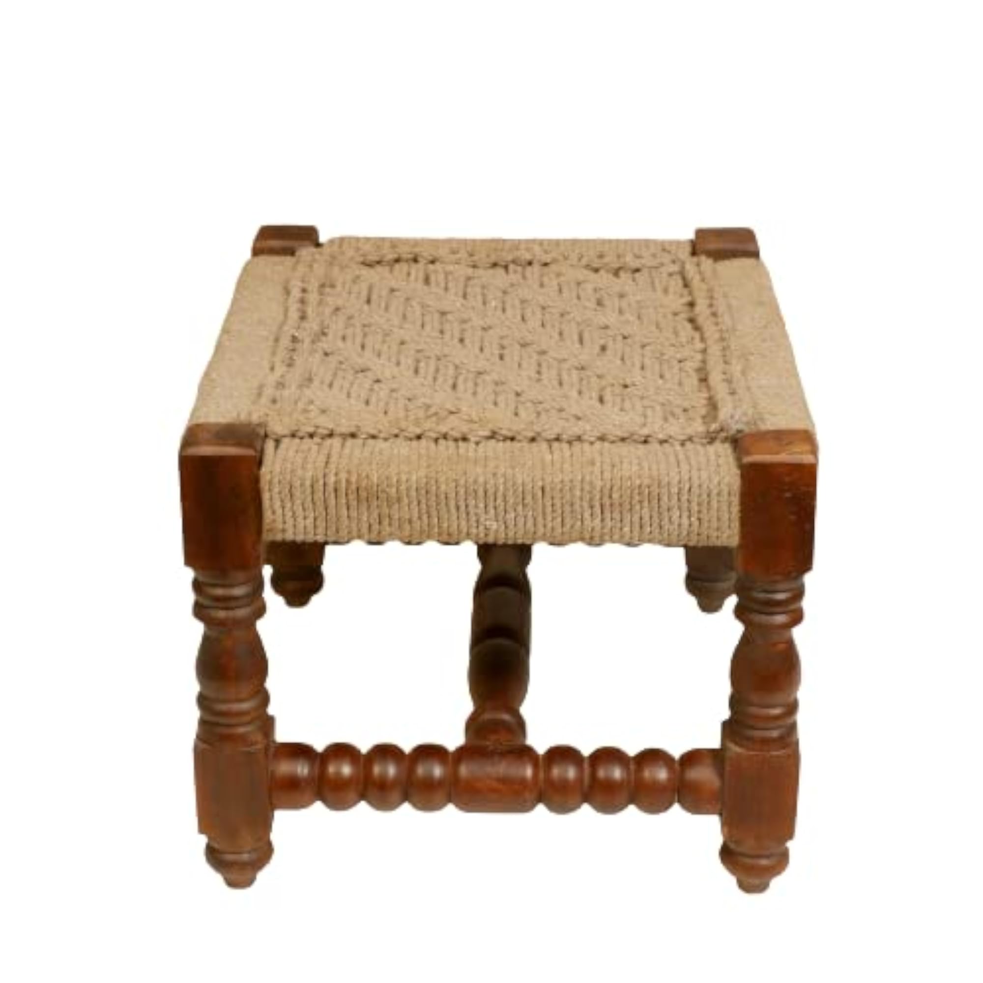 Wooden Handmade Woven Stool with Jute Cushion