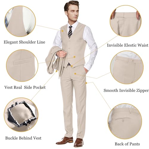 Image of Men's Slim Fit 3 Piece Suit Two Button Business Wedding Dress Tux Suit Set Jacket Vest Pants with Tie