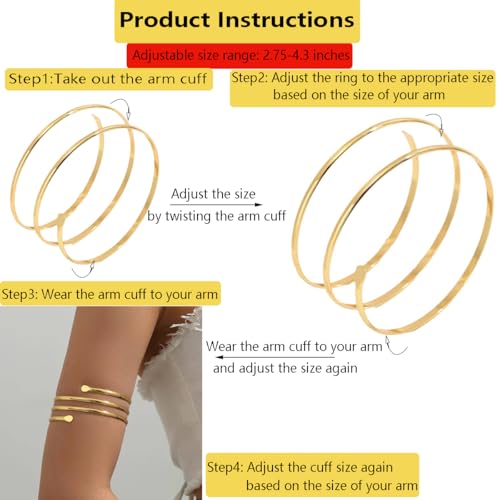 Gold & Silver Arm Cuffs - Women's Dainty Adjustable Bangle Fashion Jewelry2