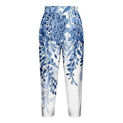 Summer Capri Pants For Women Bohemian Floral Print Elastic Waist Sweatpants Drawstring Cinch Bottom Capris Leggings #TOP3