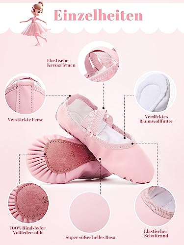 Miniatura 4 de Zapatillas De Ballet Para Niña, De Piel, Suela De Piel, Zapatos De Danza, Zapatillas De Gimnasia Con Forro De Algodón Grueso, Rosa., 26 Eu