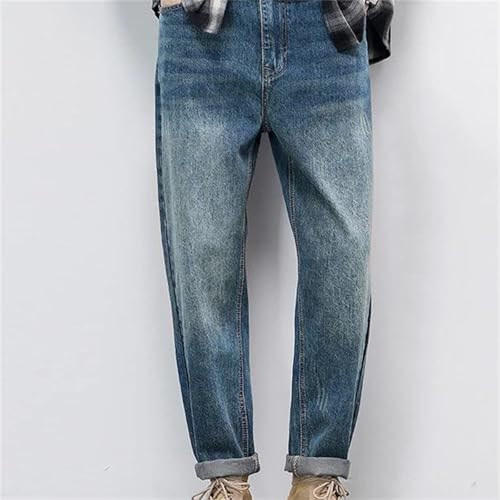 Men's Fall Winter Jeans – Thick Cotton Loose Straight Denim Pants, Casual Fashion Blue Trousers2