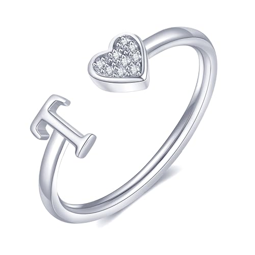 WFYOU Heart Initial Ring for Women Silver Rose Gold Plated Heart Capital Letter Initial Ring Stackable Rings for Women Adjustable Alphabet Letter Rings Jewelry Gifts
