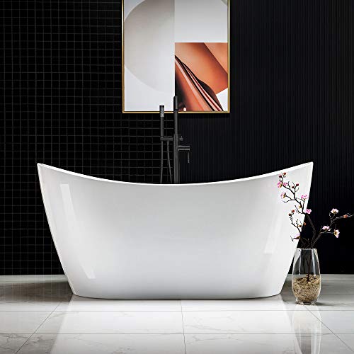 WOODBRIDGE 59" Acrylic Freestanding Bathtub Contemporary Soaking White Tub with Oil Rubbed Bronze Overflow and Drain，B0016 -ORB-Drain &O by WOODBRIDGE - Image 3