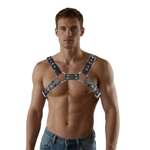 Aimery Men's Leather Harness Buckle Body Chest Harness Punk Adjustable Straps Top Nightclub Clubwear Costume Cosplay