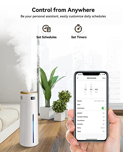 Smart Humidifiers For Large Room Bedroom, 8L Large Humidifier Works With Wifi Alexa, Ultrasonic Cool Mist Plant Air Humidifier Indoor, Top Fill Baby Humidifier, 3 Speed Humidistat, Timer, White/Gold #TOP5