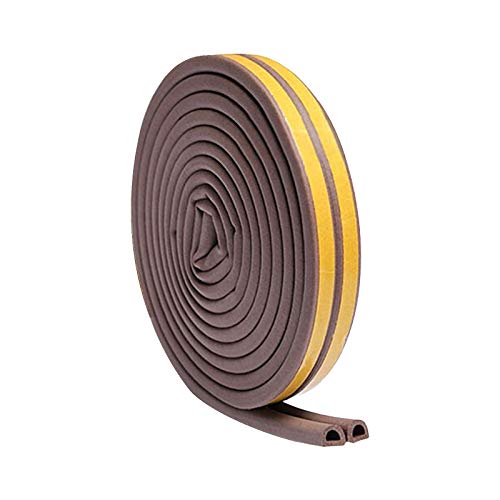 10M Rubber Weather Strip Foam Tape - D Type Self Adhesive Door Seal, Draught Excluder, Water-Proof, Anti-Collision, Noise Muffling (Brown)