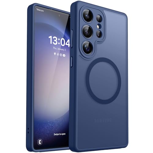 Image of CANSHN Designed for Samsung Galaxy S23 Ultra Case [Full Camera Protection] [Compatible with MagSafe] Translucent Matte Shockproof Protective Phone Cover 6.8 Inch - Deep Blue