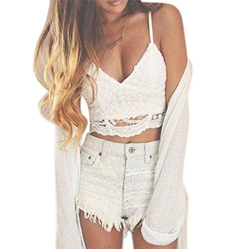 WILLTOO Women Crochet Tank Camisole Lace Vest Bra Crop Top (M) … White