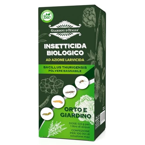 GIARDINI D'ITALIA - Insetticida Piante Biologico per Orto e Giardino a Base di Bacillus Thuringiensis, Insetticida in Polvere Bagnabile Contro Larve e Parassiti - Uso Professionale e Hobbistico, 50 g