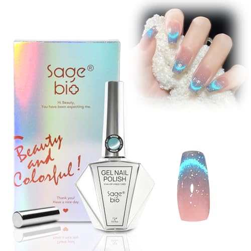 SAGEBIO 15ml Cat Eye Gel Nail Polish with Magnet Stick – Glitter Holographic Magnetic Gel, DIY Manicure Kit for Home Use, Long-Lasting Nail Art, A-Blue Tears