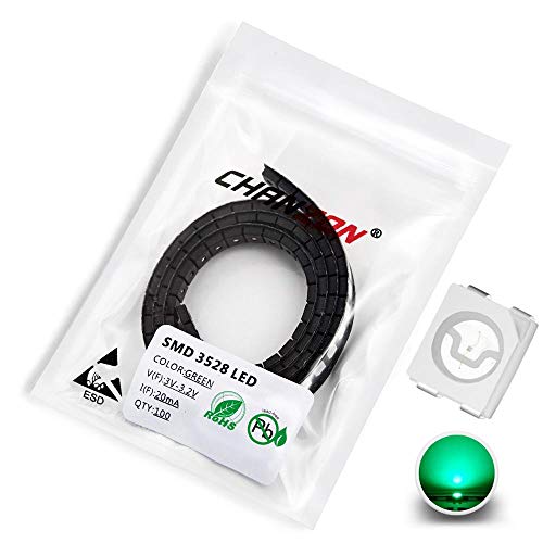 Image of Chanzon 100 pcs 3528 (1210) Green SMD LED Diode Lights Chips (Surface Mount PLCC 3.5mm x 2.8mm DC 3V 20mA) Super Bright Lighting Bulb Lamps Electronics Components Light Emitting Diodes