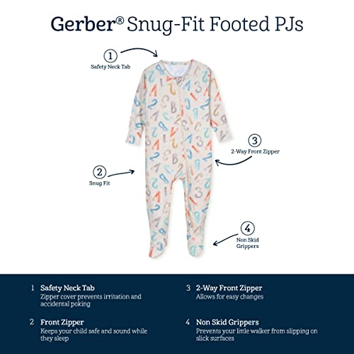 Gerber Baby Girls Buttery-soft Snug Fit Footed Pajamas With Viscose Made Eucalyptus And Toddler Sleepers, Alphabet Soup, 2T US