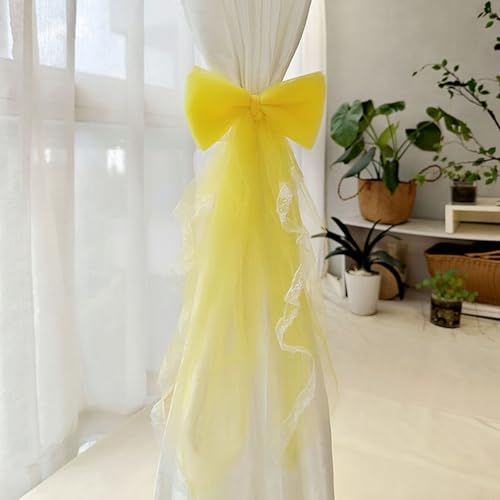 Yellow Bowknot Curtain Holdbacks with Lace, 6 Pcs Cute Curtain