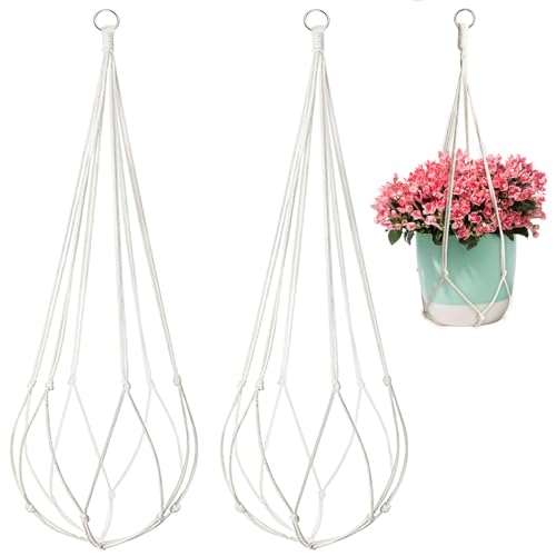 Annlpoy 2pcs Maceta Colgante Interior Tejidas Colgador para Plantas Pot suspendu Hanger, Cuerda de Algodón, Decoración Bohemia en Color Beige para Interiores y Exteriores, Jardín, Salón, Balcón